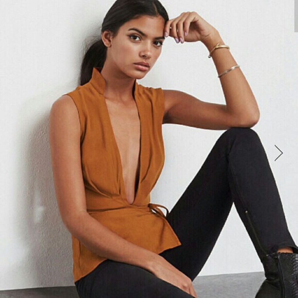 ❌SOLD❌ Reformation Cognac Adley Wrap Top Large